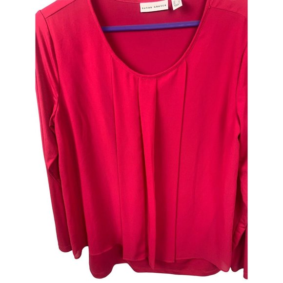 Susan Graver Womens Blouse Top Small Pink Long Sleeve Business Dressy Pleated - Picture 11 of 13